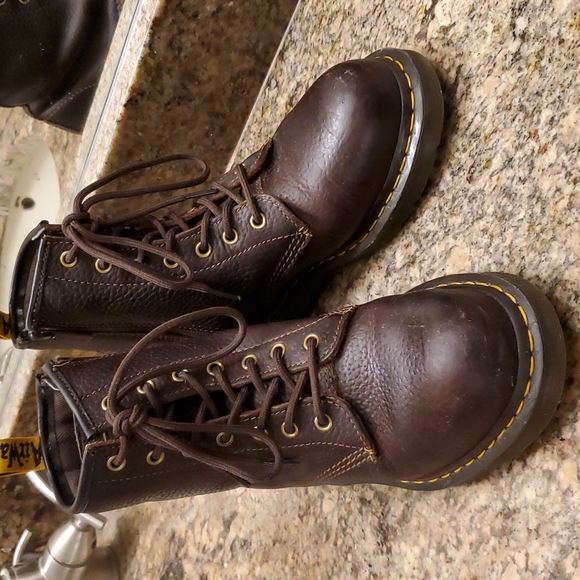 Dr. Martens Shoes - Dr. Martens, brown leather booties with steel toe, comfortable and stylish, EUC